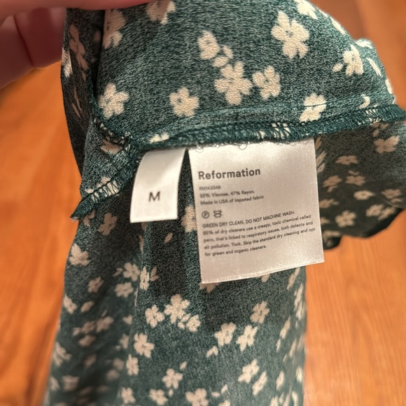 NWOT Reformation Nell Long-Sleeved Blouse | Forest Green & White | Size M - Picture 4 of 5